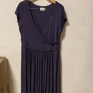 Maeve Ruched Surplice V Neck Faux Wrap Jersey Knit Midi Dress 1X Plus Size